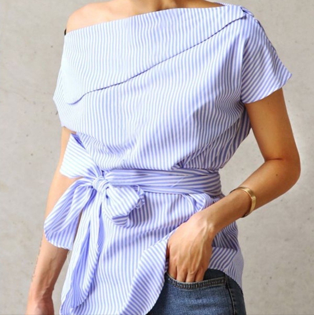 J.O.A. Striped Off-Shoulder Top XS